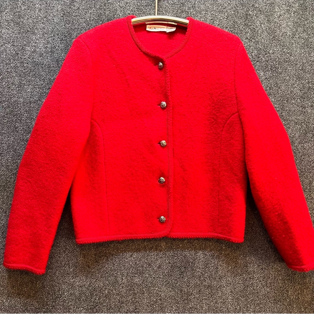Vtg Talbots Cardigan Short Jacket Sz 8 100% Wool Red Button Up Quiet Luxury EUC